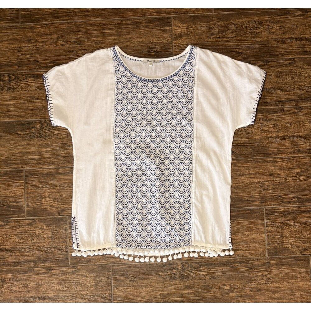 Madewell Embroidered Pom-Pom Trim Top - XS